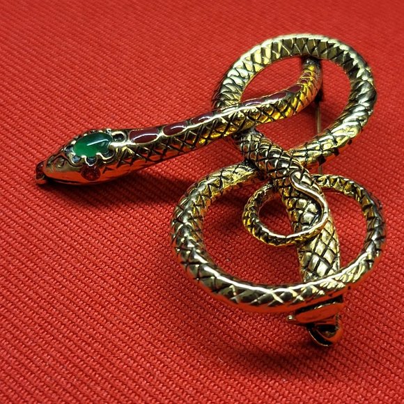 Metropolitan Museum of Art MMA Snake Brooch Enamel Jade Ruby 24K Gold Plated - Picture 9 of 15